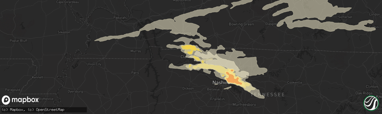 Hail map in Clarksville, TN on May 10, 2016