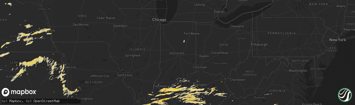 Hail map in Indiana on May 10, 2016