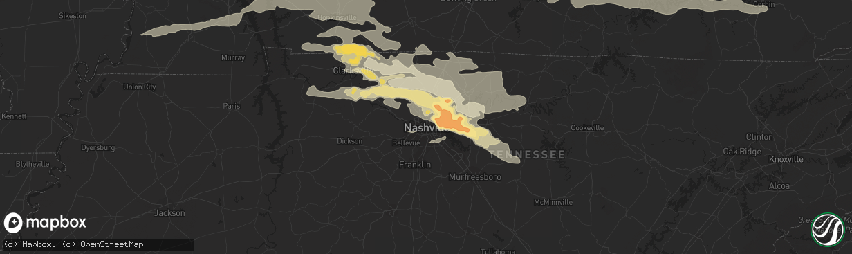 Hail map in Nashville, TN on May 10, 2016