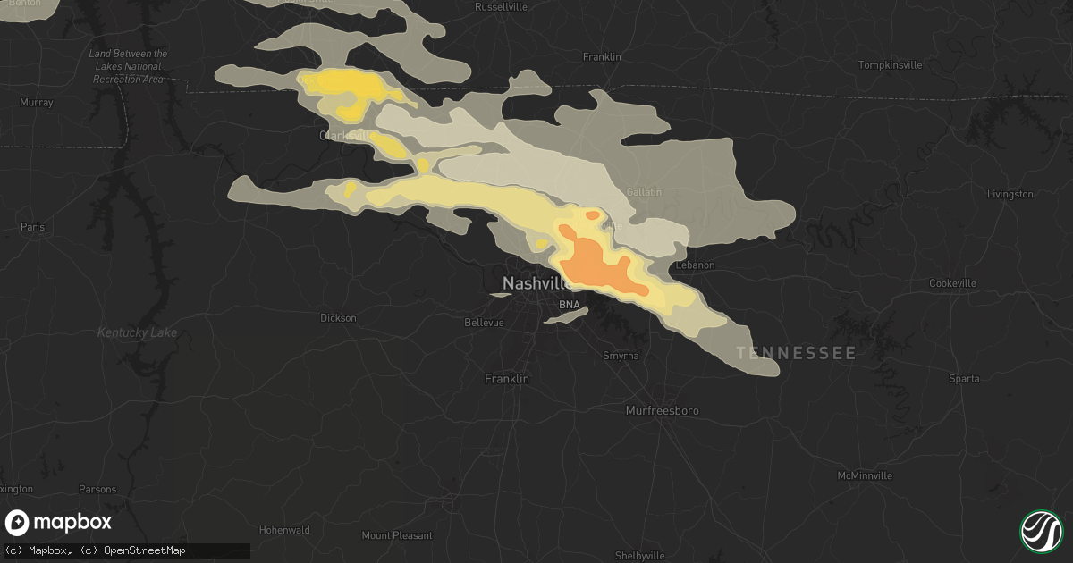 Hail map in Nashville, TN on May 10, 2016