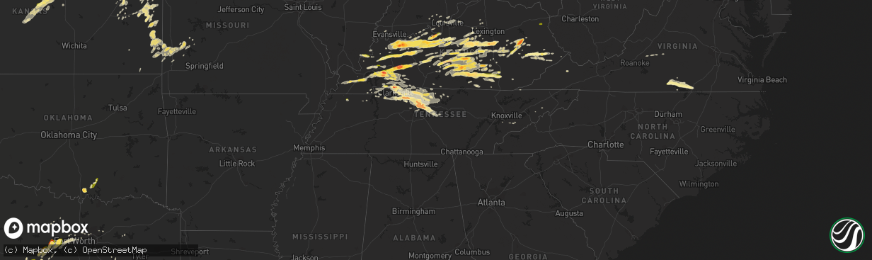 Hail map in Tennessee on May 10, 2016