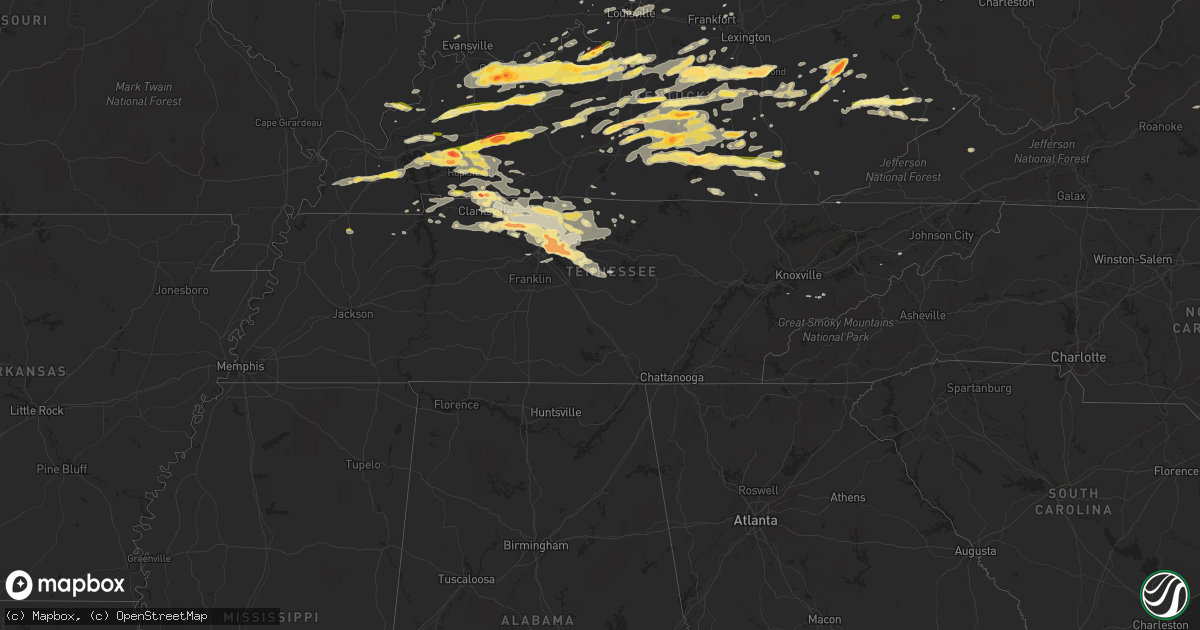 Hail map in Tennessee on May 10, 2016