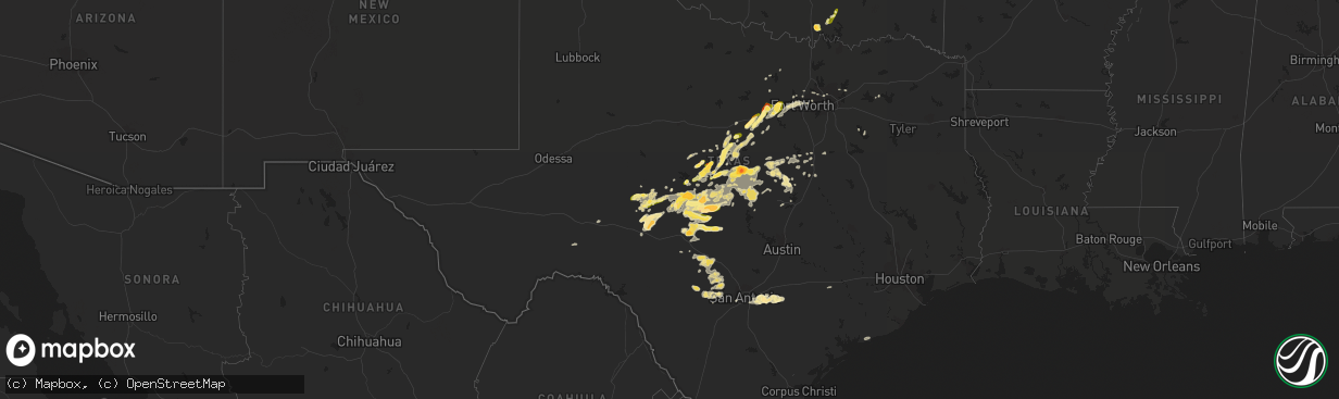 Hail map in Texas on May 10, 2016