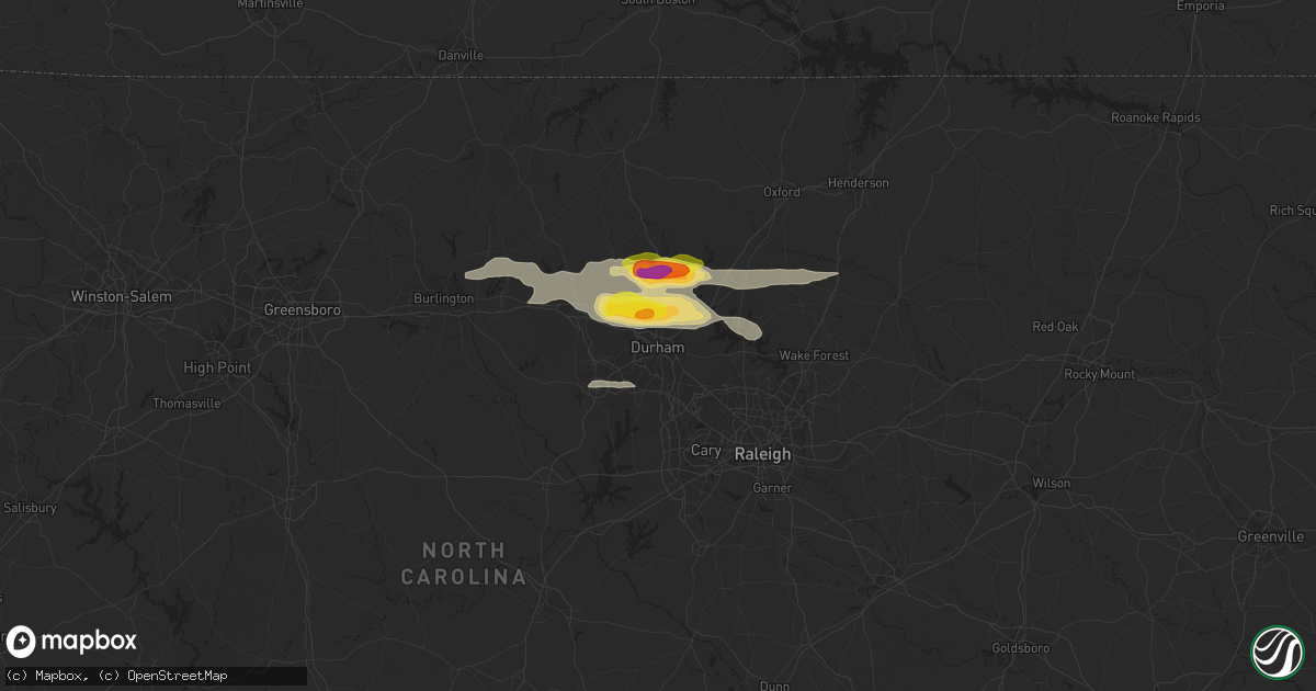 Hail map in Durham, NC on May 10, 2018