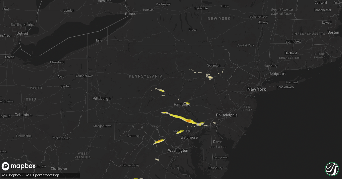 Hail map in Pennsylvania on May 10, 2018