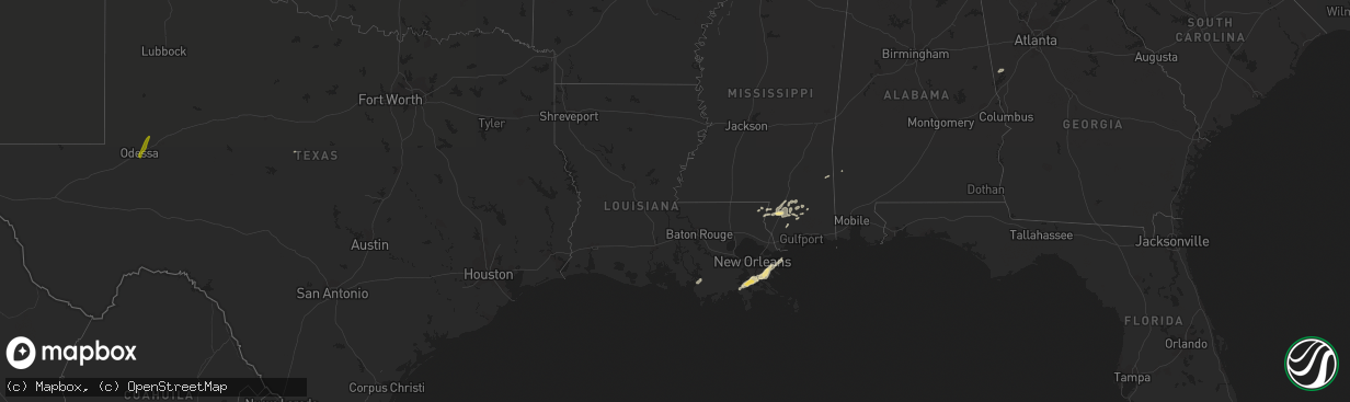 Hail map in Louisiana on May 10, 2019