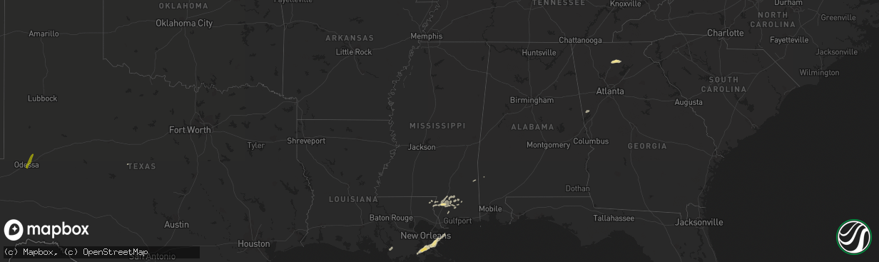 Hail map in Mississippi on May 10, 2019