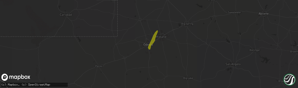 Hail map in Odessa, TX on May 10, 2019