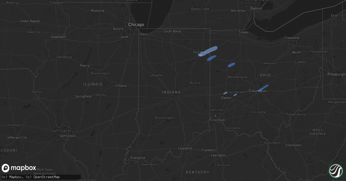 Hail map in Indiana on May 10, 2020