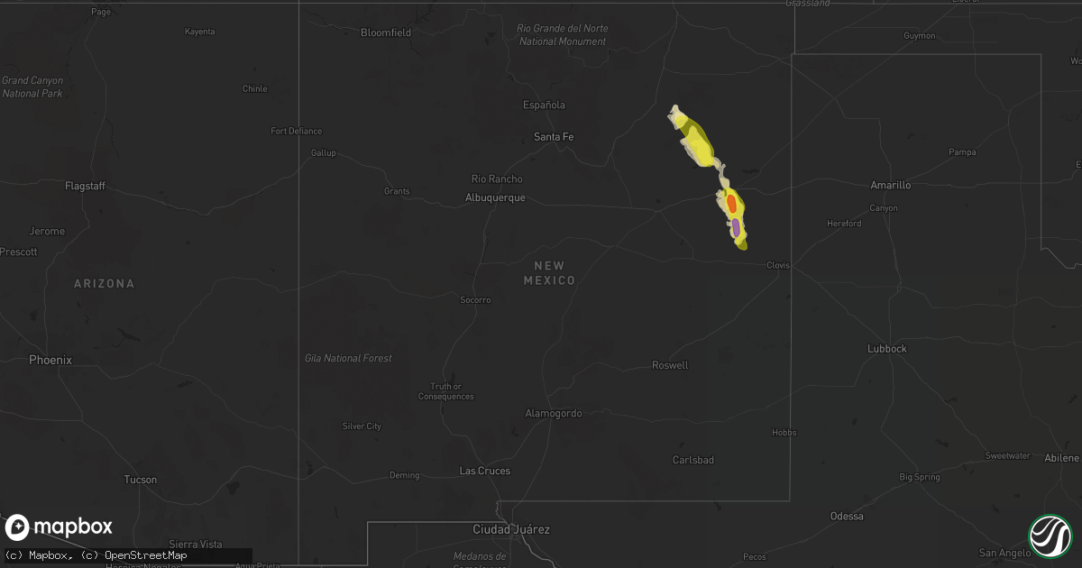 Hail map in New Mexico on May 10, 2020