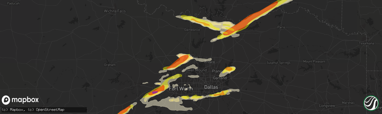 Hail map in Denton, TX on May 10, 2021