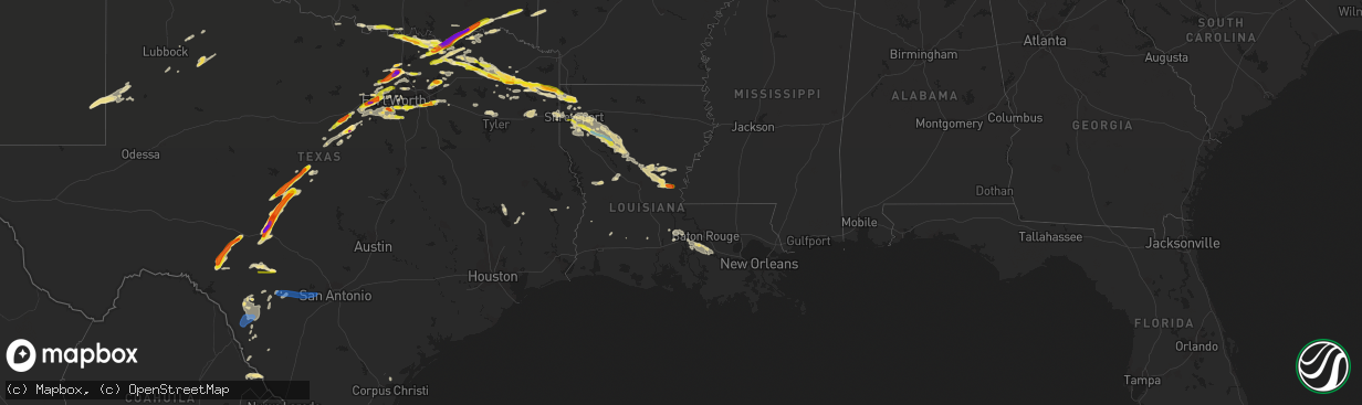 Hail map in Louisiana on May 10, 2021