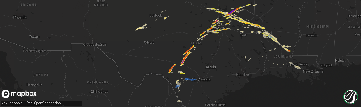 Hail map in Texas on May 10, 2021