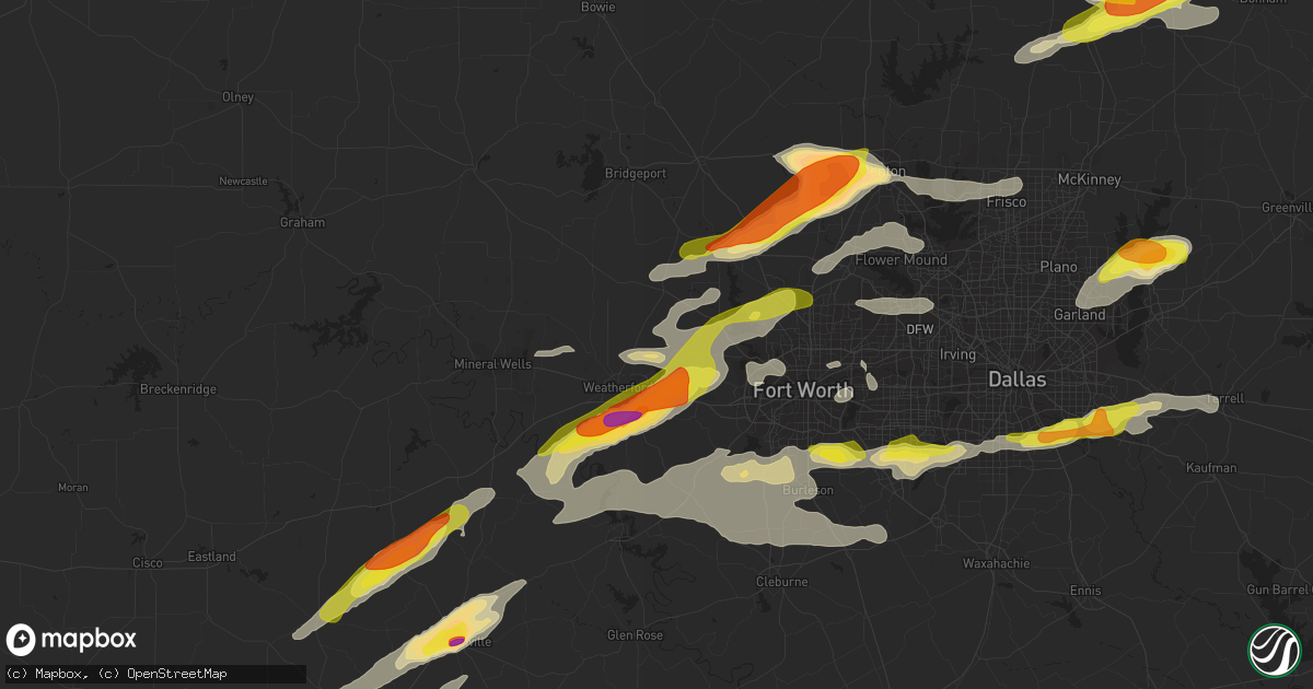 Hail map in Weatherford, TX on May 10, 2021