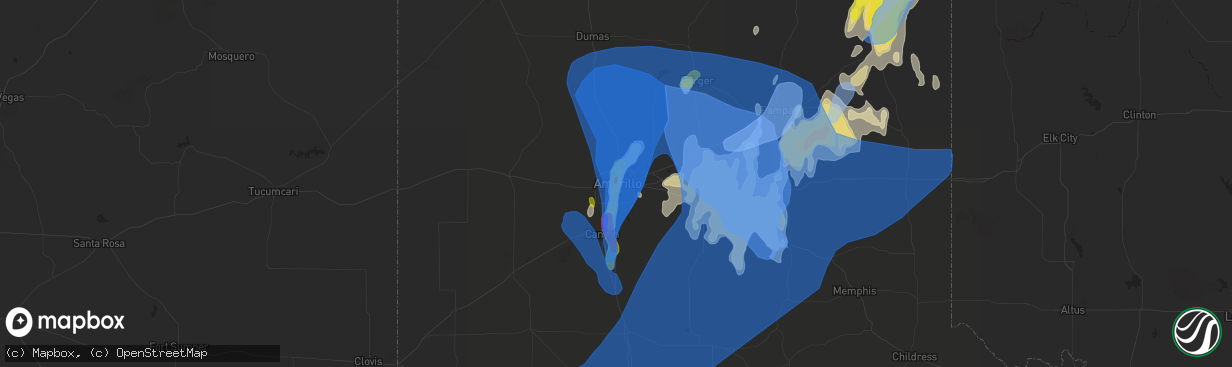 Hail map in Amarillo, TX on May 10, 2022