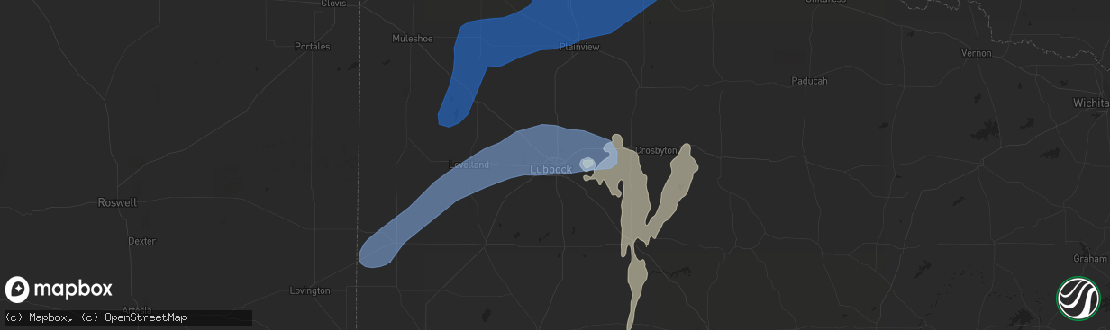 Hail map in Lubbock, TX on May 10, 2022