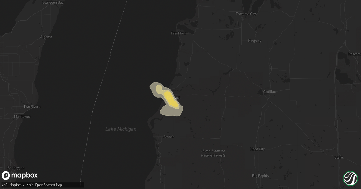 Hail map in Manistee, MI on May 10, 2022