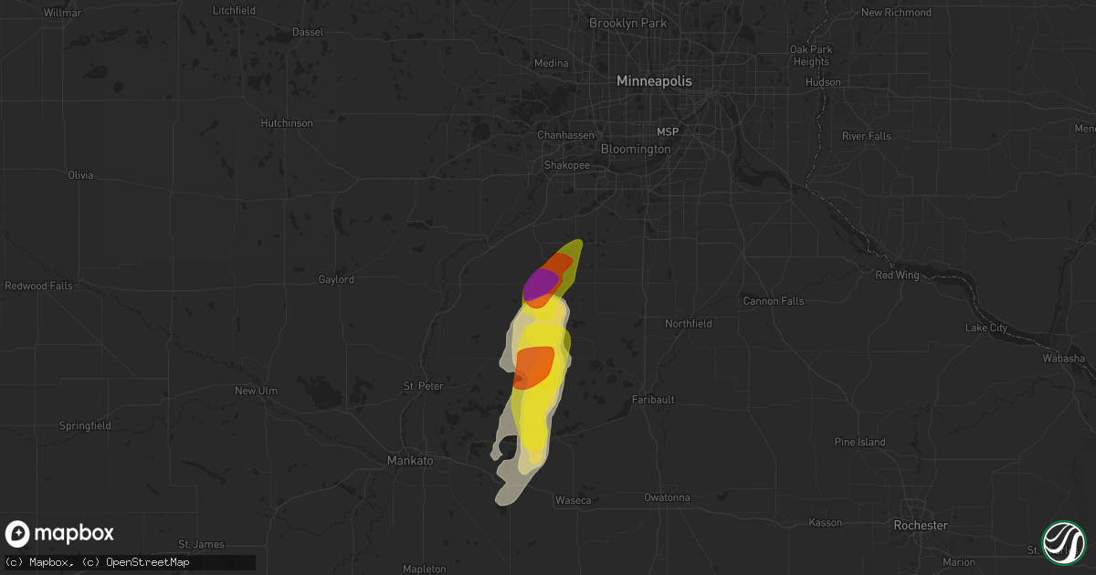 Hail map in New Prague, MN on May 10, 2022