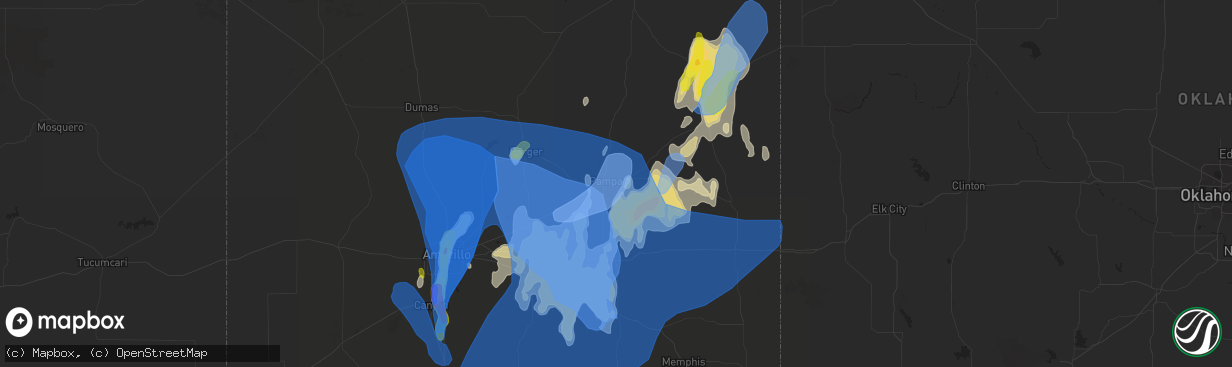 Hail map in Pampa, TX on May 10, 2022