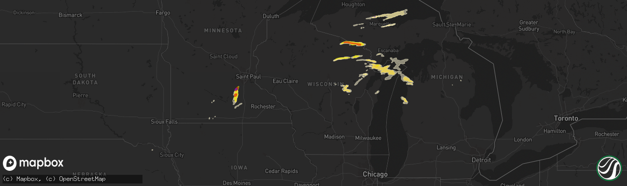 Hail map in Wisconsin on May 10, 2022