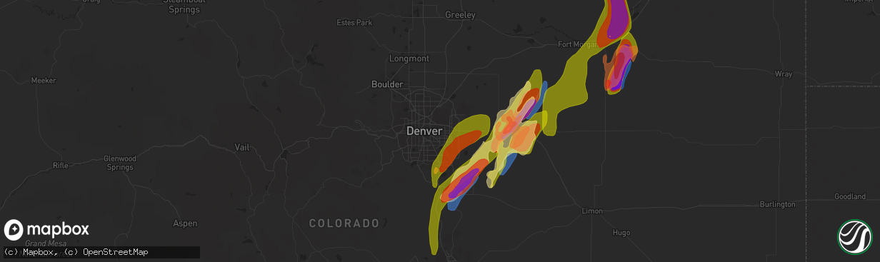 Hail map in Aurora, CO on May 10, 2023