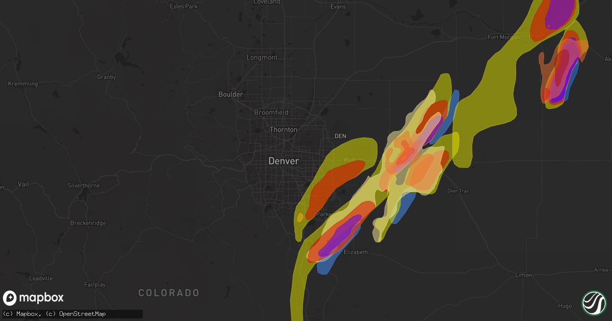 Hail map in Aurora, CO on May 10, 2023