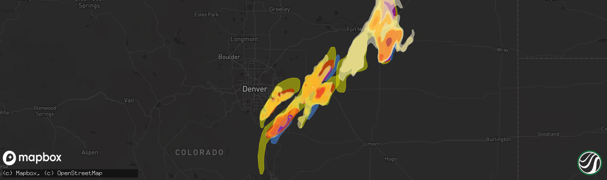 Hail map in Bennett, CO on May 10, 2023