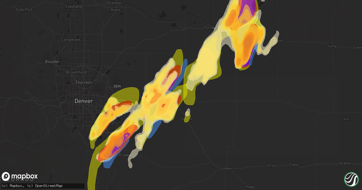Hail map in Byers, CO on May 10, 2023