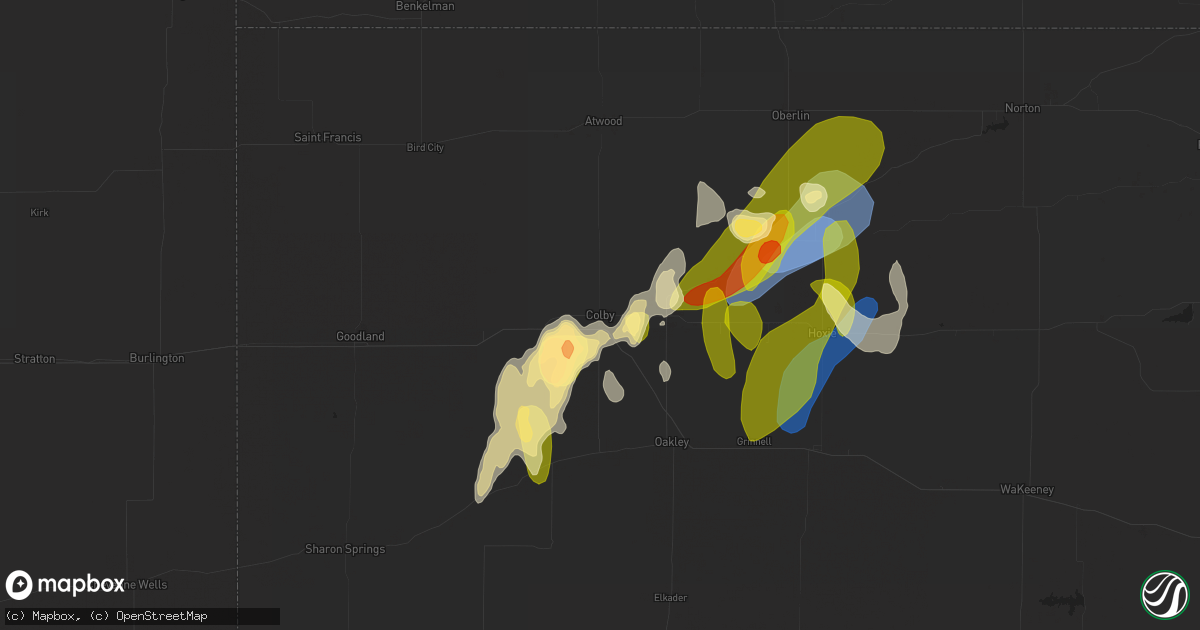 Hail map in Colby, KS on May 10, 2023