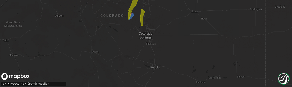 Hail map in Colorado Springs, CO on May 10, 2023