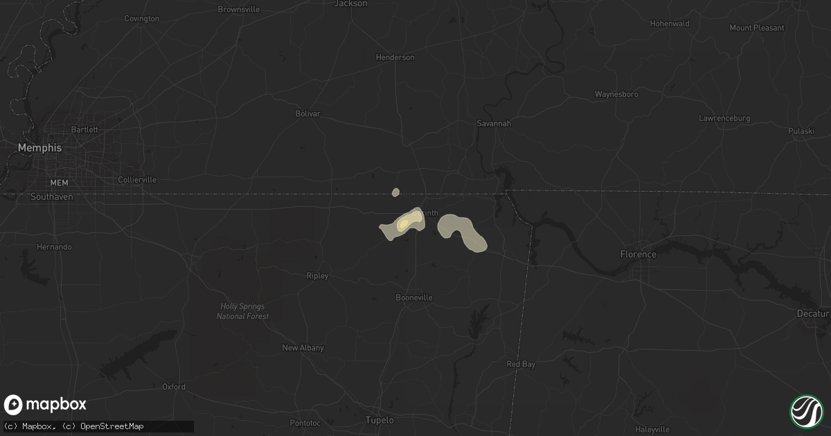 Hail map in Corinth, MS on May 10, 2023