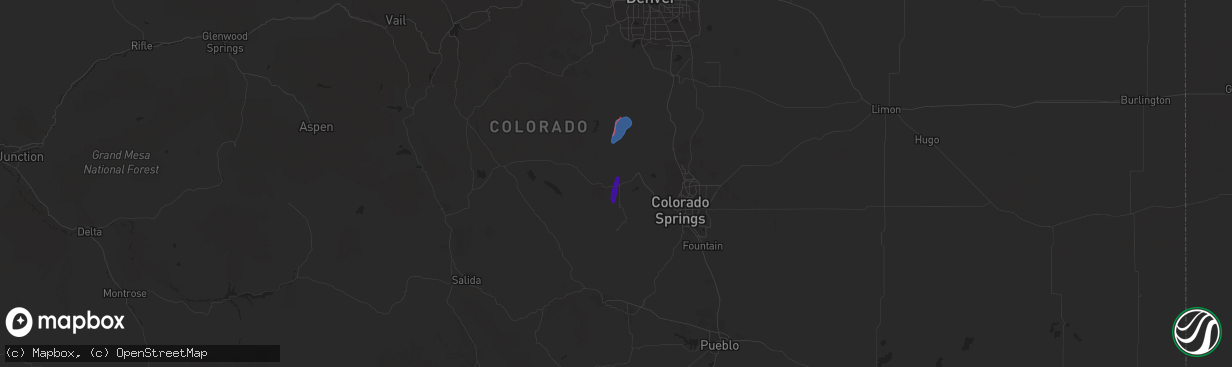 Hail map in Divide, CO on May 10, 2023