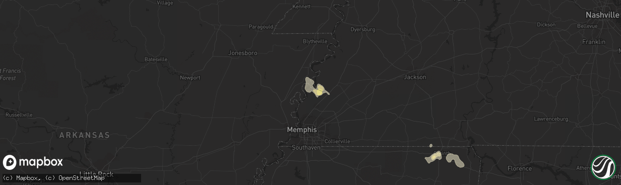 Hail map in Drummonds, TN on May 10, 2023