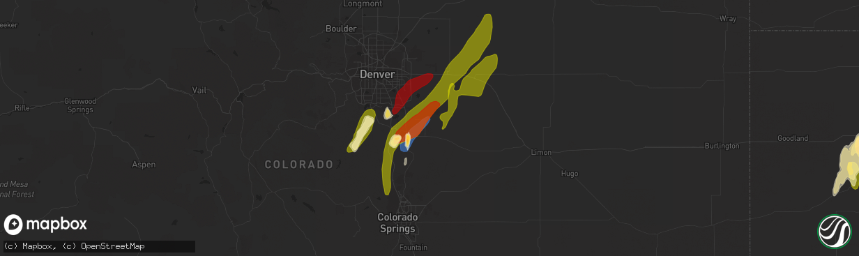 Hail map in Elizabeth, CO on May 10, 2023
