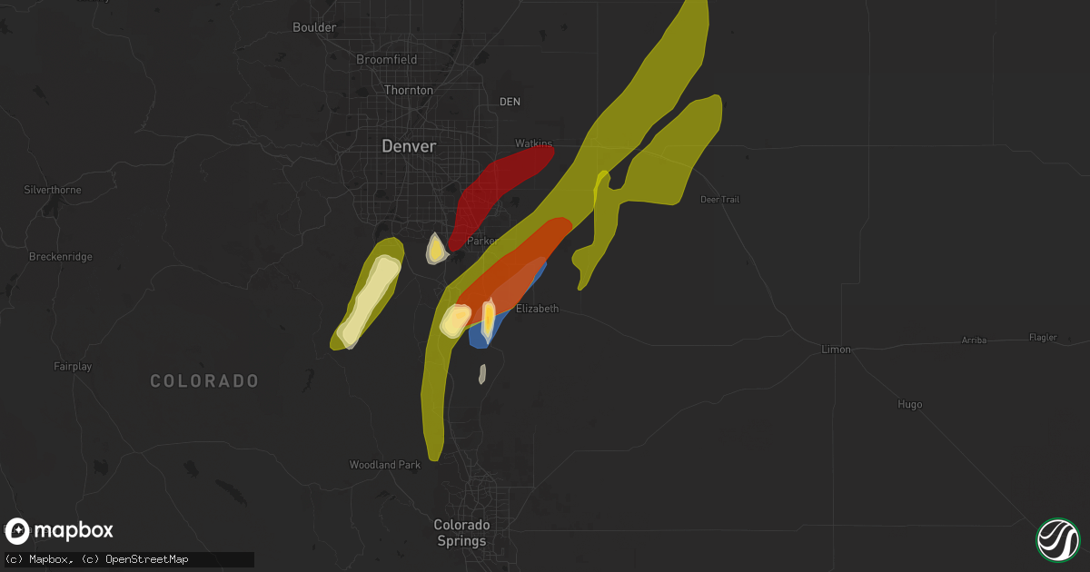 Hail map in Elizabeth, CO on May 10, 2023