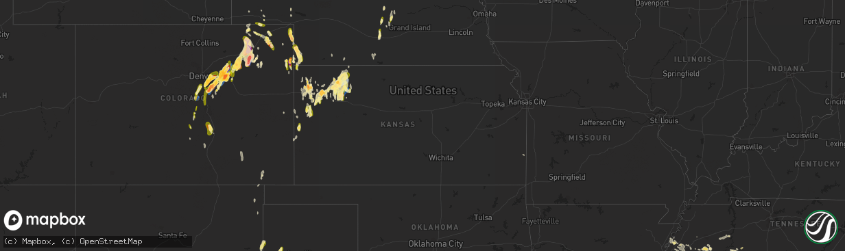 Hail map in Kansas on May 10, 2023