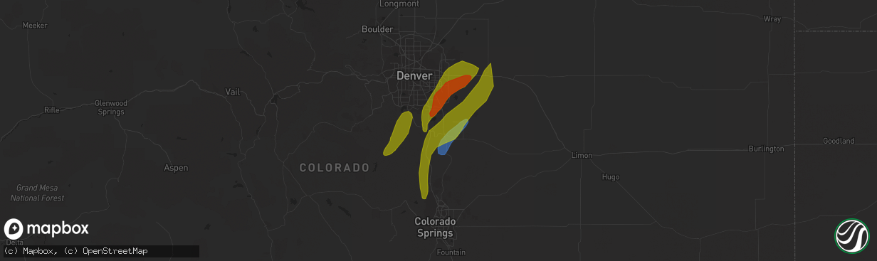 Hail map in Larkspur, CO on May 10, 2023