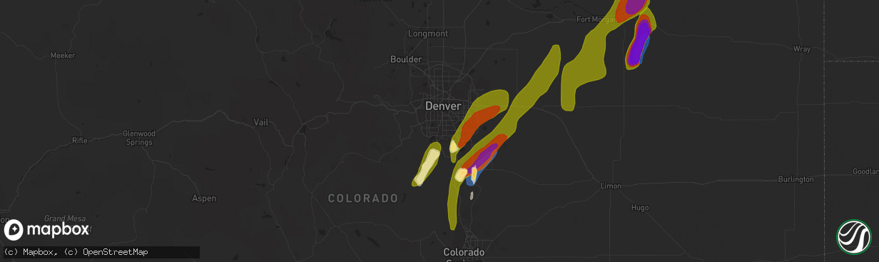 Hail map in Littleton, CO on May 10, 2023