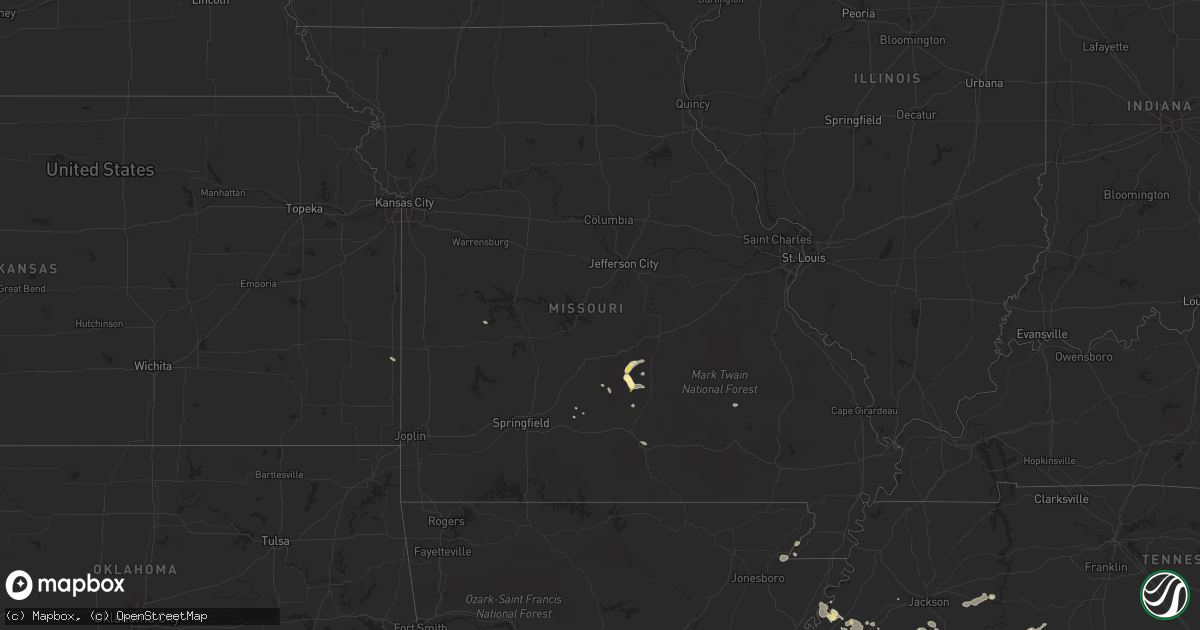 Hail map in Missouri on May 10, 2023