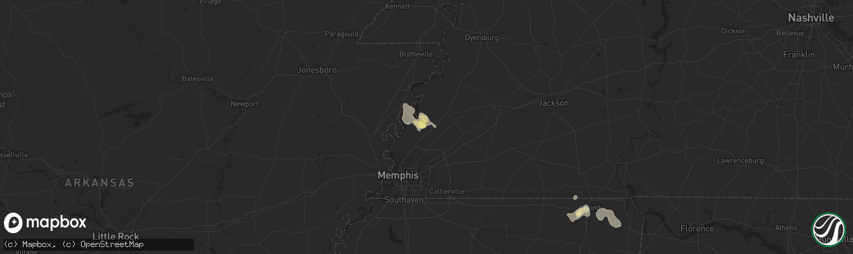 Hail map in Munford, TN on May 10, 2023
