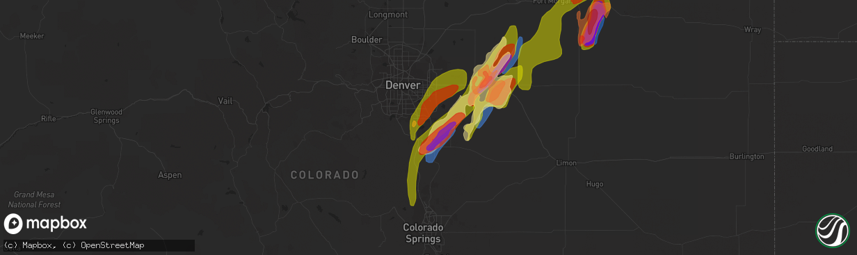 Hail map in Parker, CO on May 10, 2023
