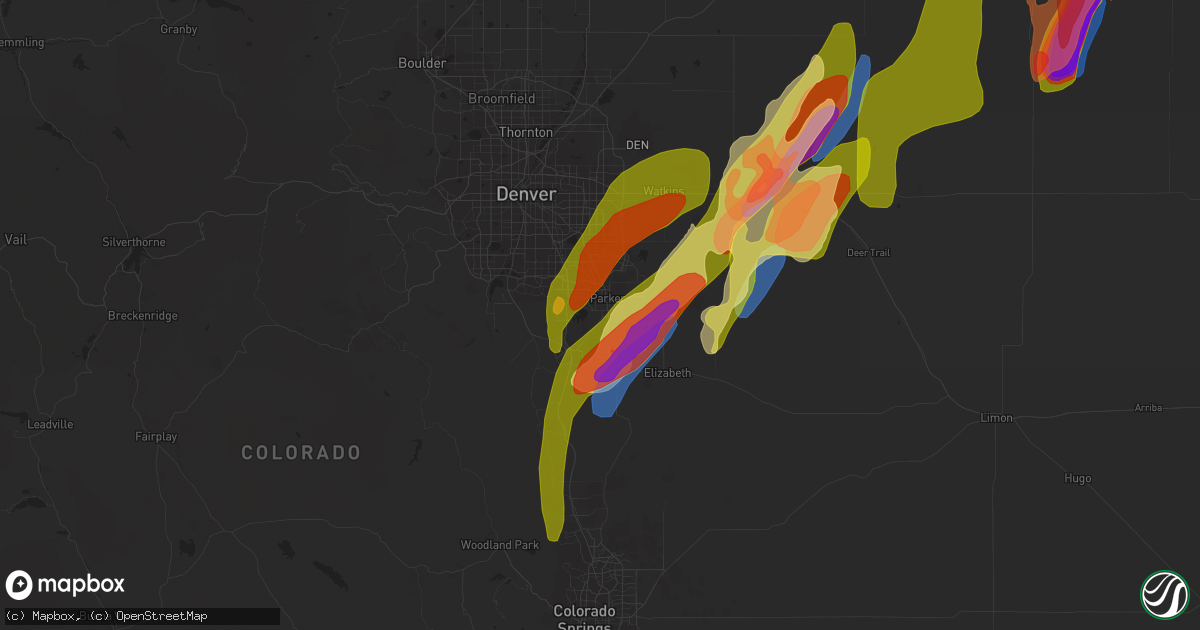Hail map in Parker, CO on May 10, 2023