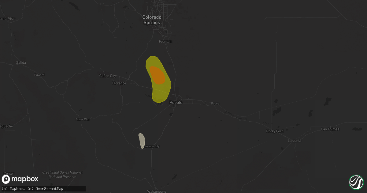Hail map in Pueblo, CO on May 10, 2023