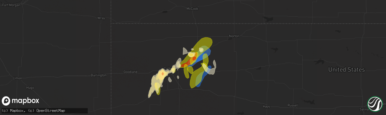 Hail map in Selden, KS on May 10, 2023