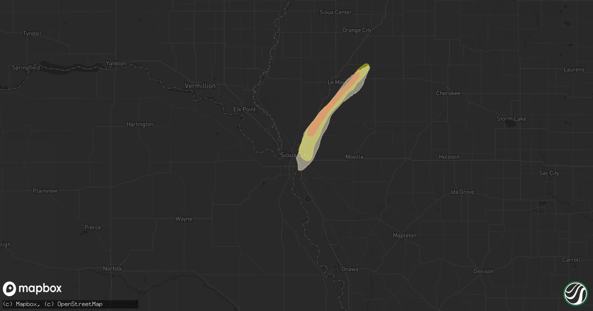 Hail map in Sioux City, IA on May 10, 2023