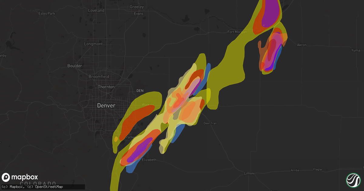 Hail map in Strasburg, CO on May 10, 2023