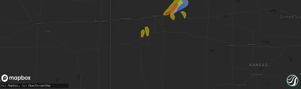 Hail map in Winona, KS on May 10, 2023