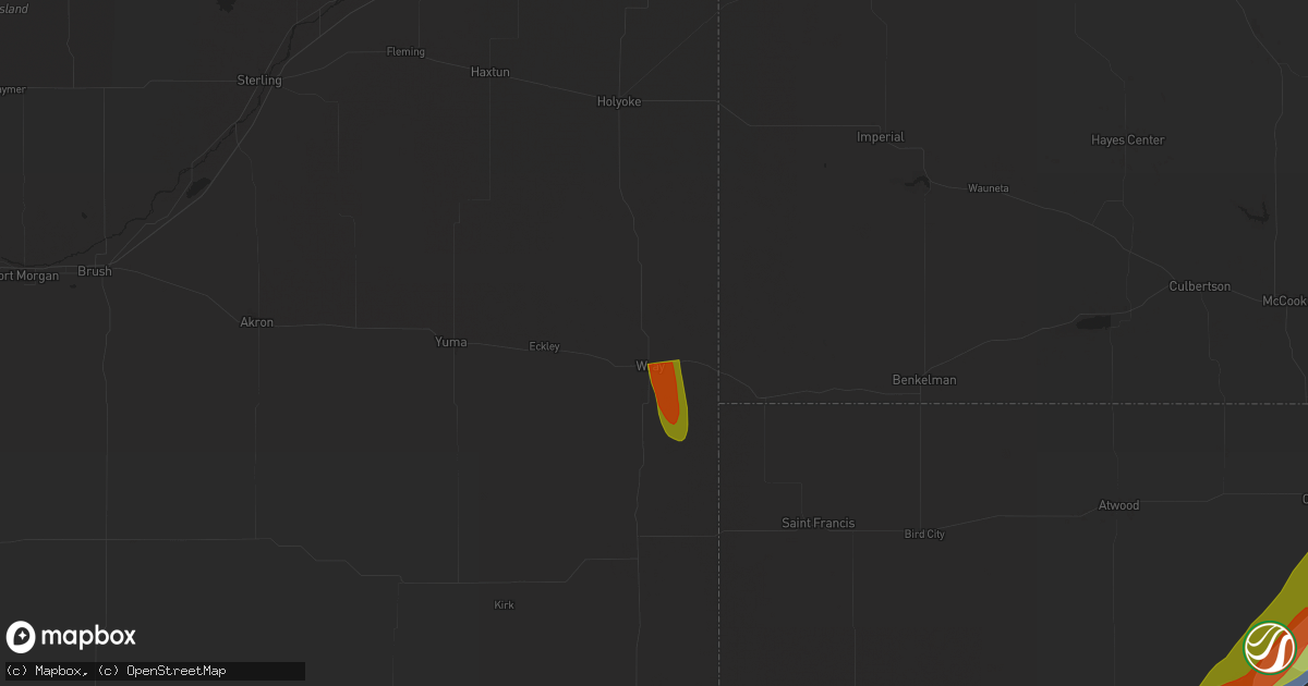 Hail map in Wray, CO on May 10, 2023