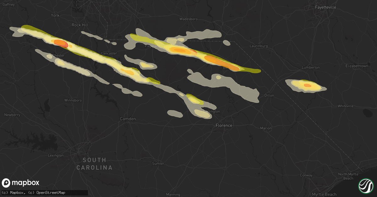 Hail map in Hartsville, SC on May 10, 2024