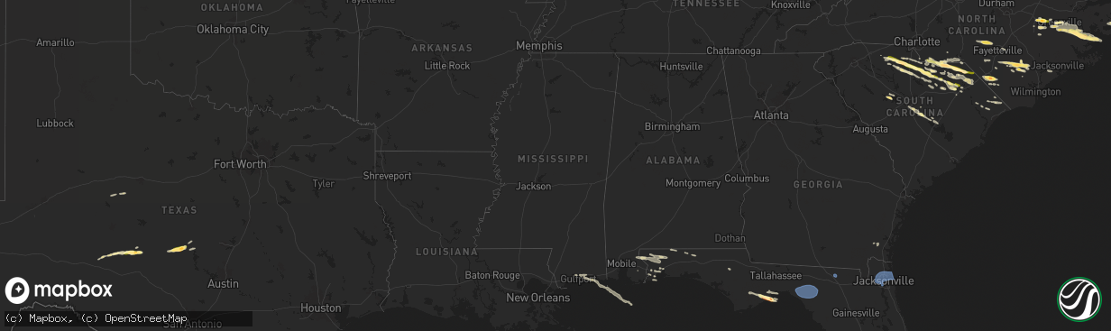 Hail map in Mississippi on May 10, 2024